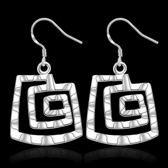925 STERLING SILVER Stamped Modernist Rippled Textured Geometric Square EARRINGS - Picture 7 of 10